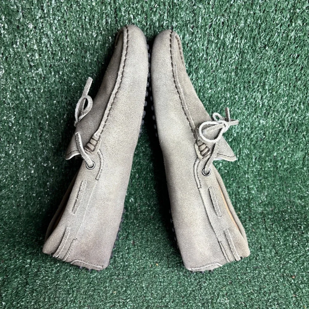 Tods Laccetto Gommino Suede Tie Driving Moccasin Loafer Pebble Sole Grey Mens 8